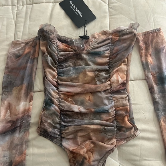 Mesh Ruched Bardot Bodysuit - Picture 5 of 6